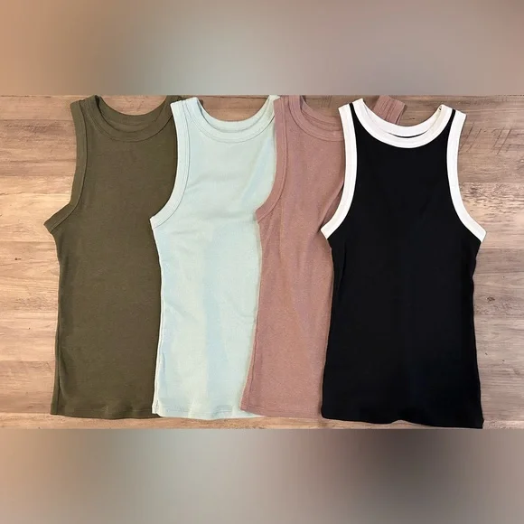 Set of 4 Slim Fit Rib Tanks - Picture 1 of 2